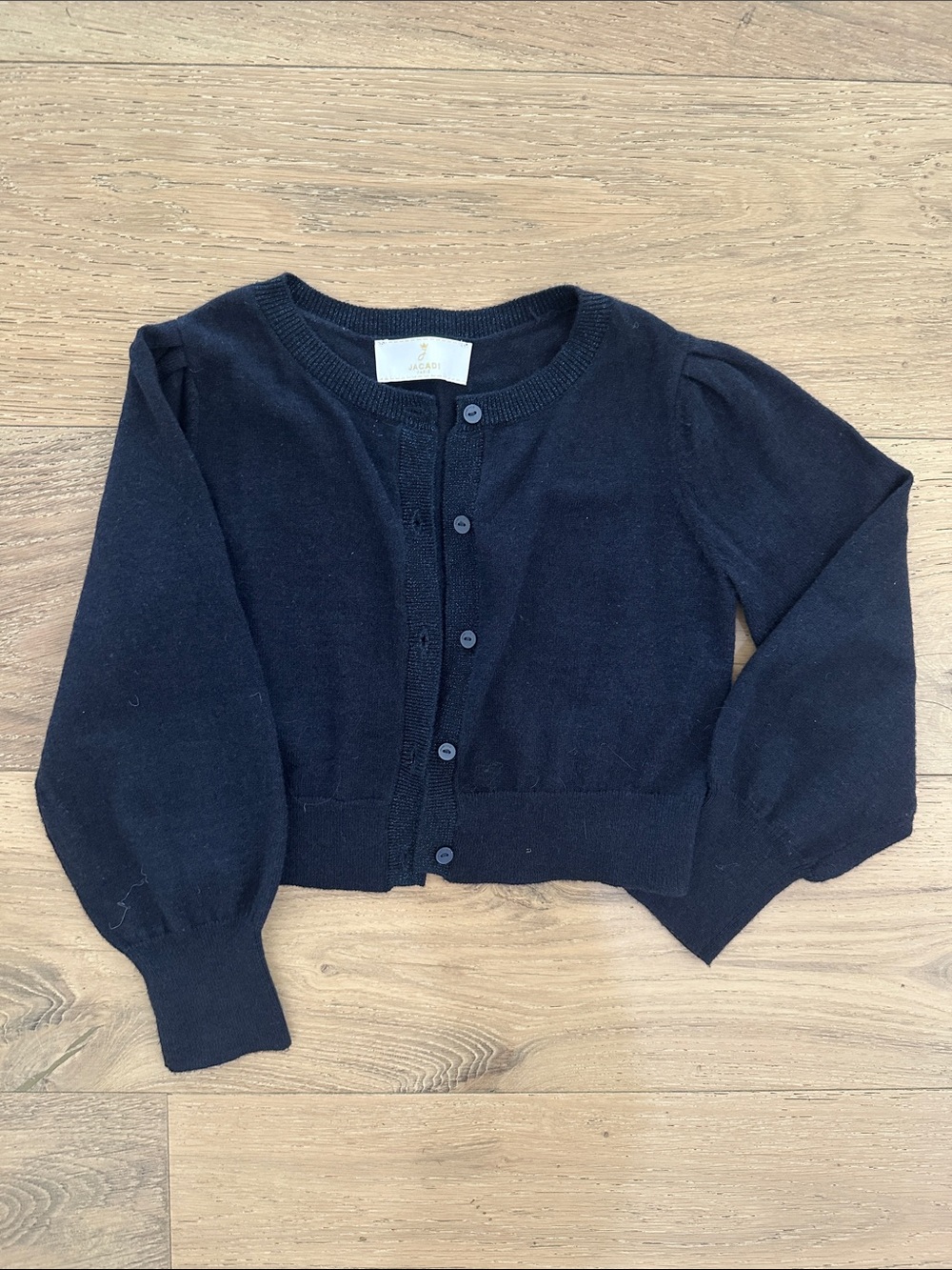 Jacadi Navy Cropped Puff-Sleeve Cardigan